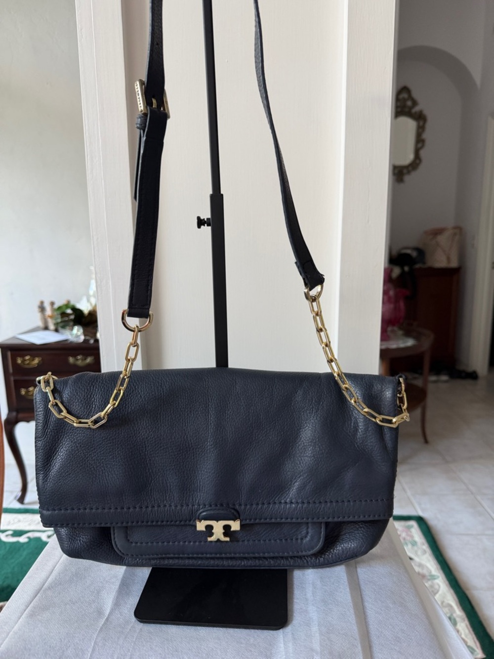 EUC Tory Burch Navy Sammy Foldover 2-Way Bag